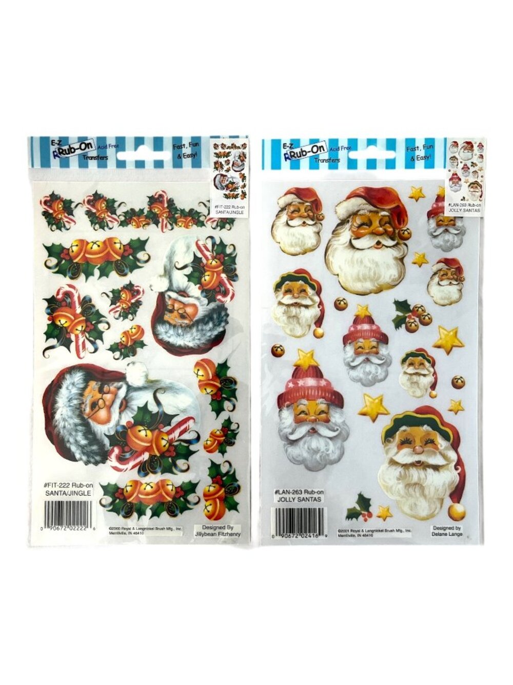 Vintage Royal Langnickel E-Z Rub-On Christmas Transfers Santa Lot of 2 NOS